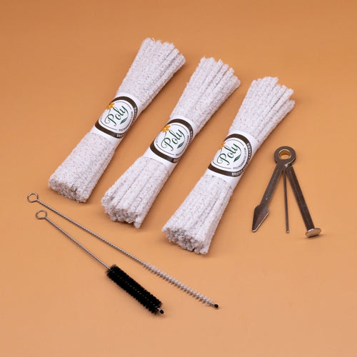 Pipe Cleaners Set with 132 Hard Bristle Pipe Cleaners, 2 Nylon Bristle Brush, Tamper Tool